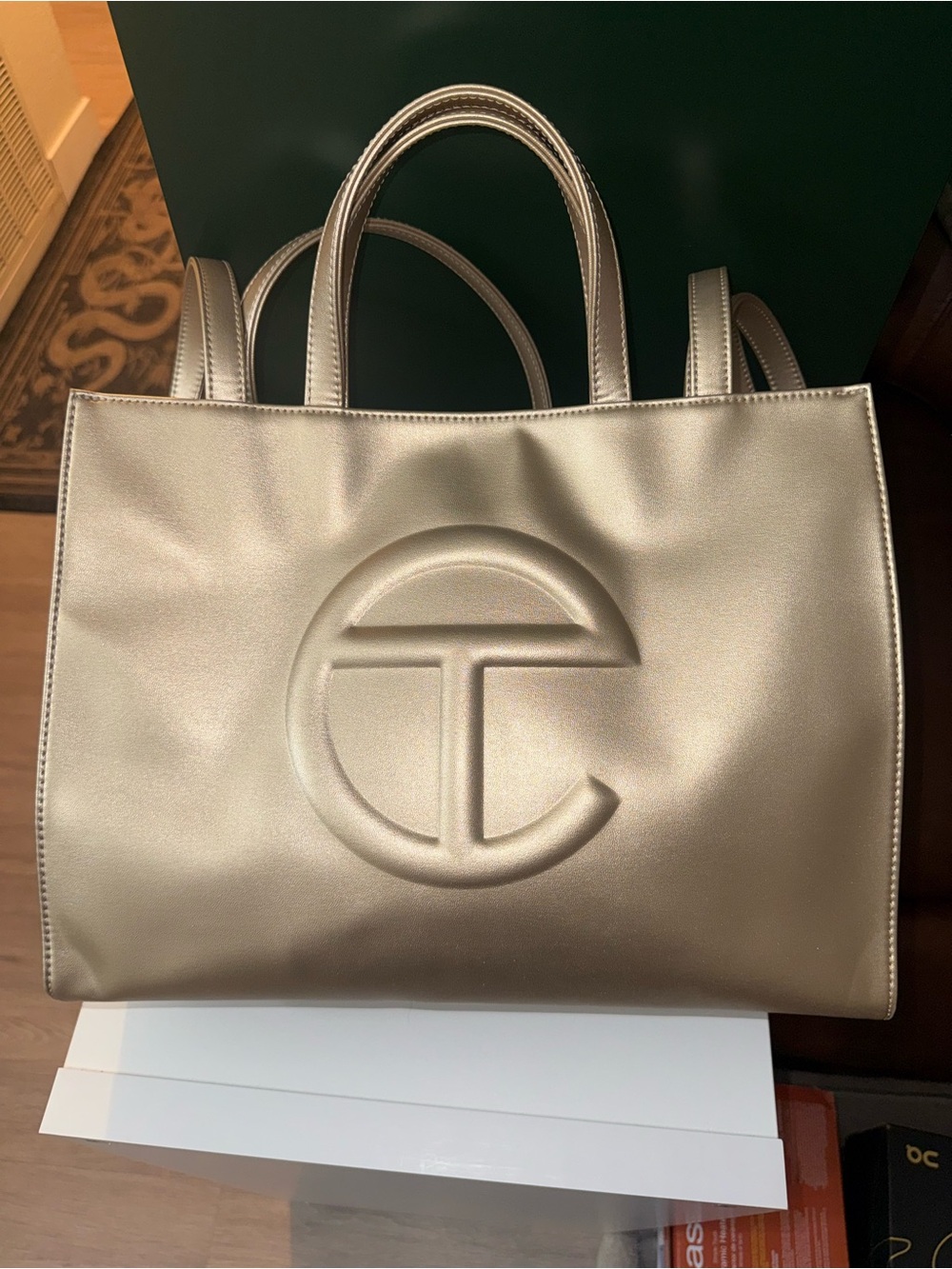 Telfar Metallic Champagne Logo Tote - Gold